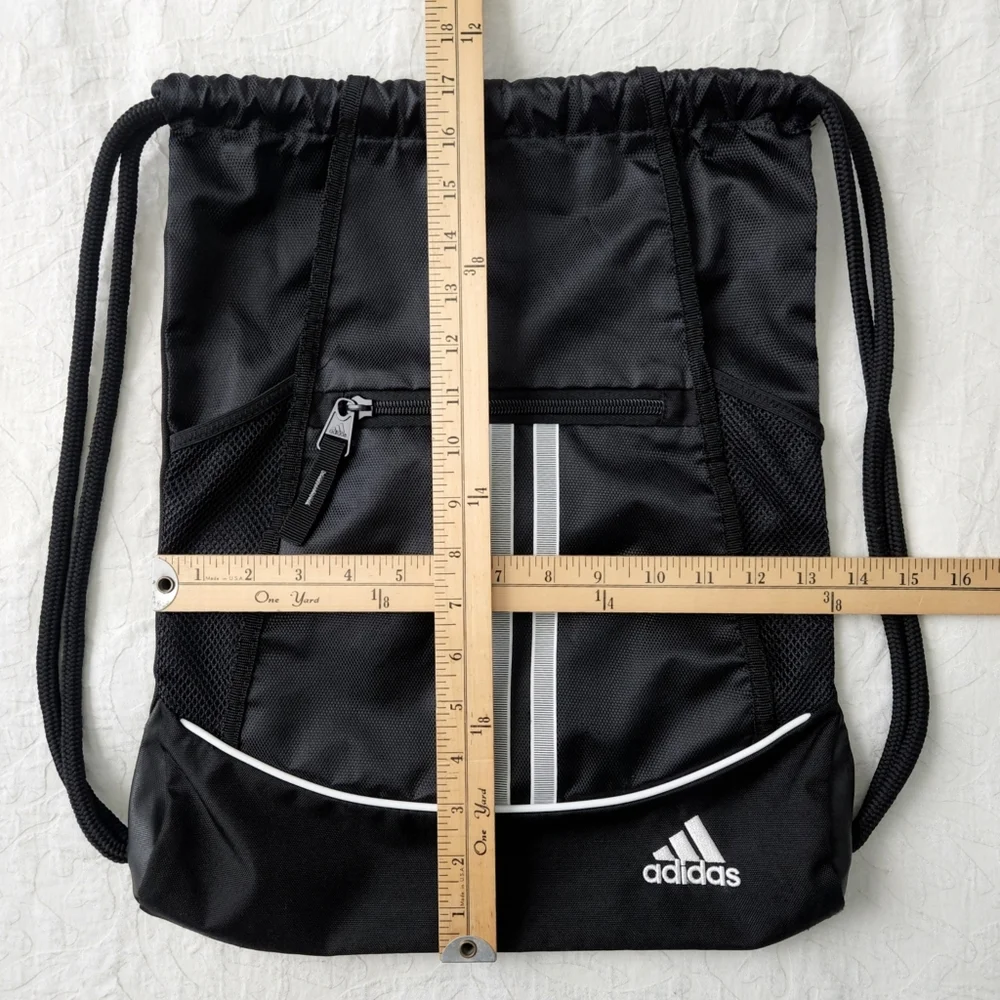Adidas Black 3 Stripe Sackpack With Continuous Double Drawcord Closure